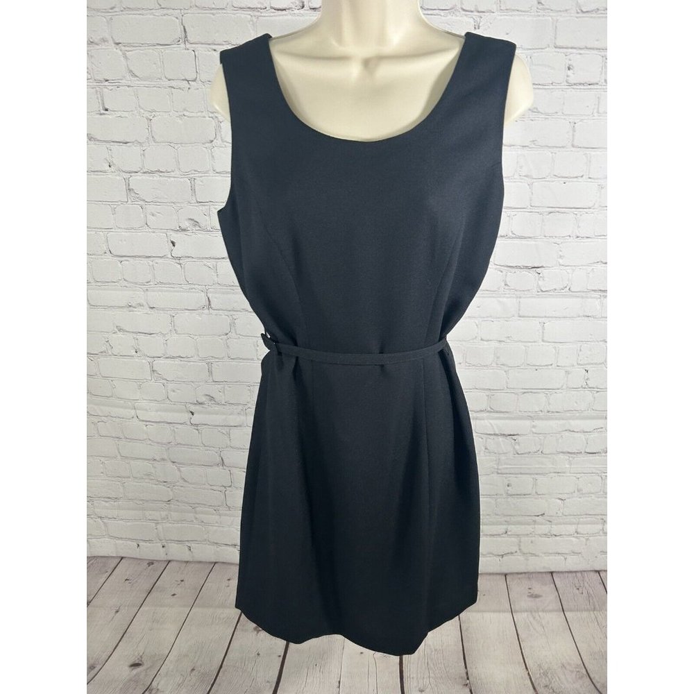 Amanda Smith Solid Black Sleeveless Belted Women’s Knee Length Sheath Dress 6